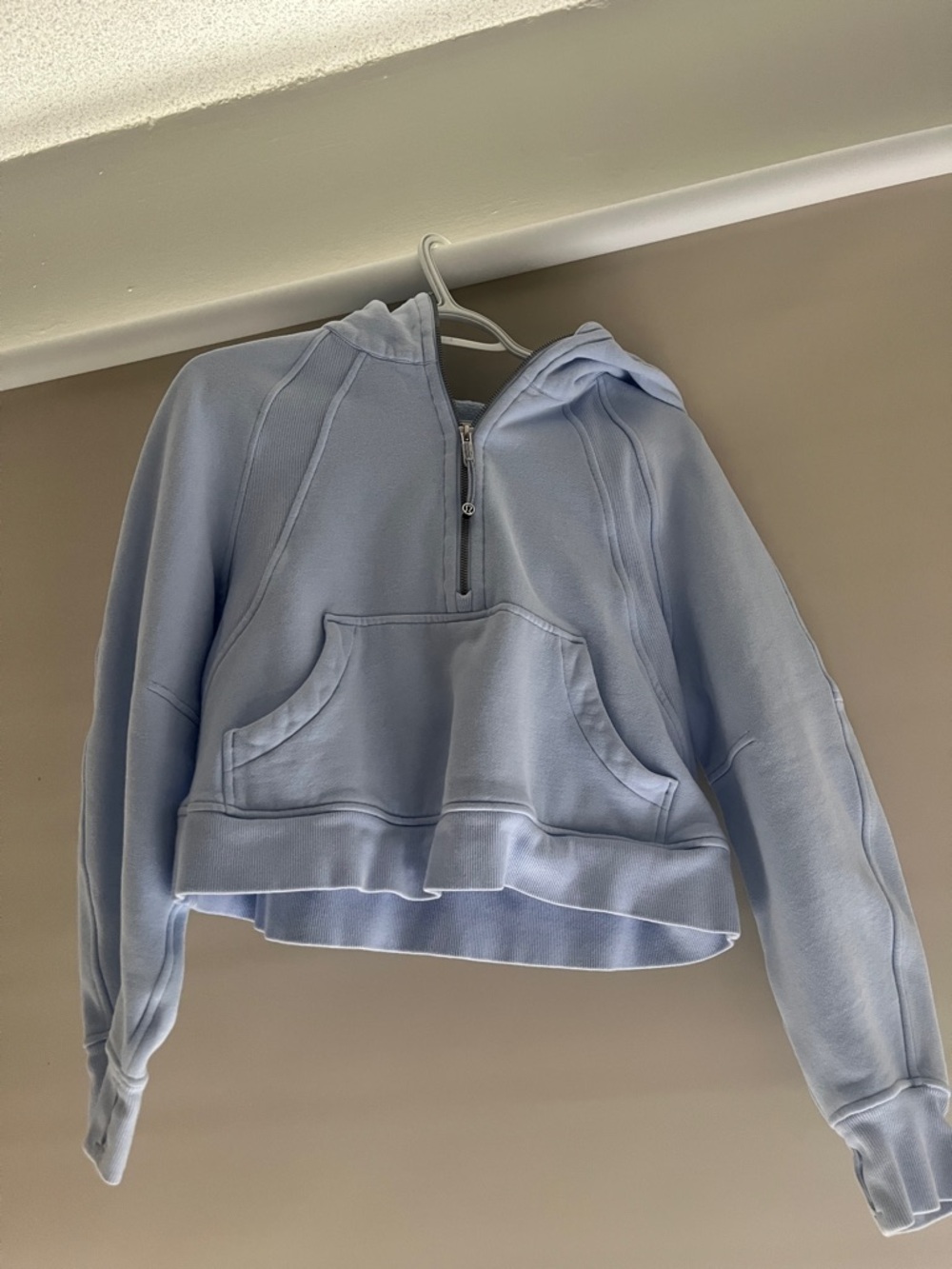 lululemon athletica Light Blue Half-Zip Cropped Hoodie Sweater